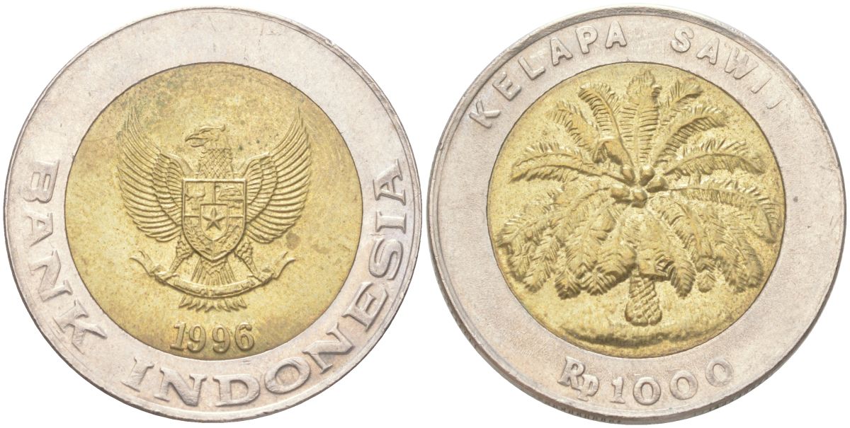 Индонезия 1000 рупий 1996 KM 56 биметалл aUNC 4148-334