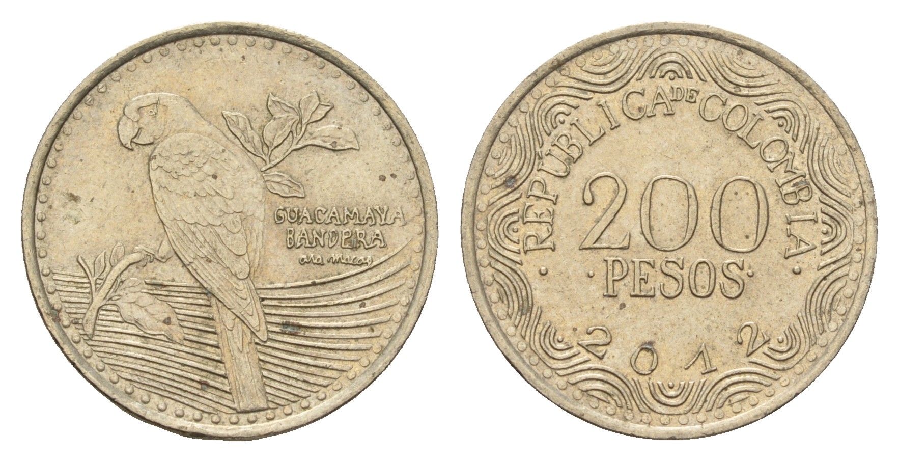 Колумбия 200 песо 2012 KM 297 медь цинк никель aUNC 4143-1124