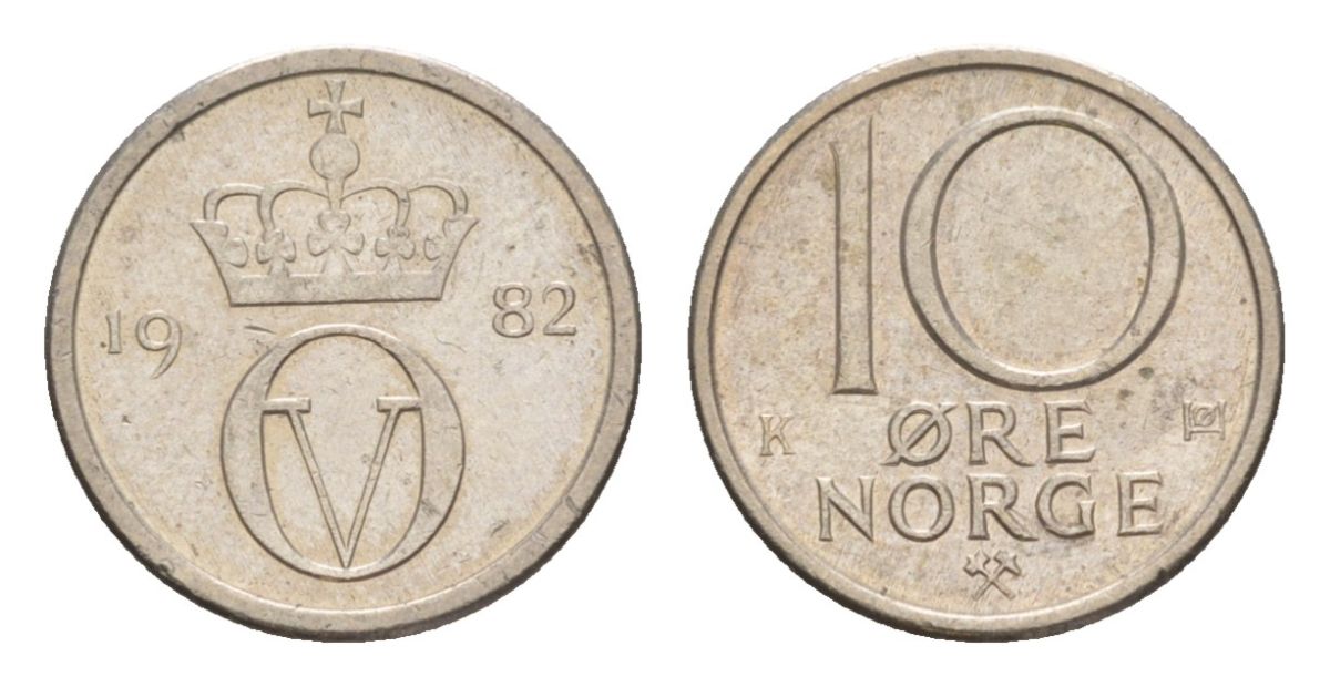 Норвегия 10 эре 1982 Улаф V (1957-1991) KM 416 медно-никель 4632-1167