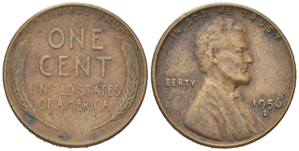 США 1 цент 1956 D, Авраам Линкольн KM 132 бронза 192-945