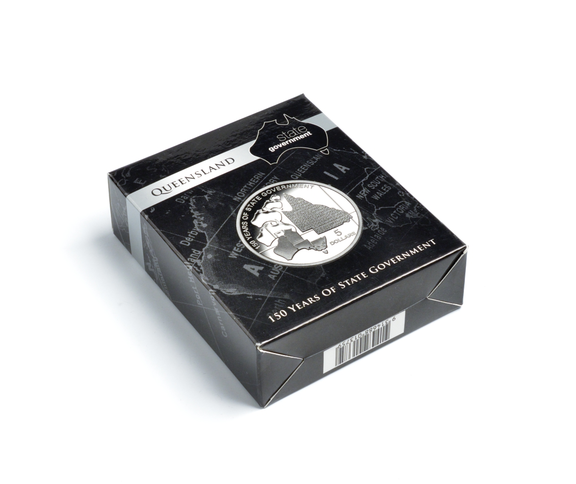 Австралия 5 долларов 2009 150 лет штату Квинсленд, коробка, сертификат, серебро KM NEW PROOF 2-5-2-1
