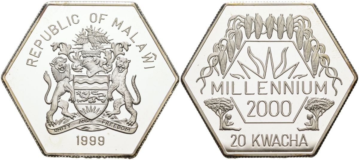 Малави 20 квача 1999 миллениум KM 31 серебро PROOF 00-00