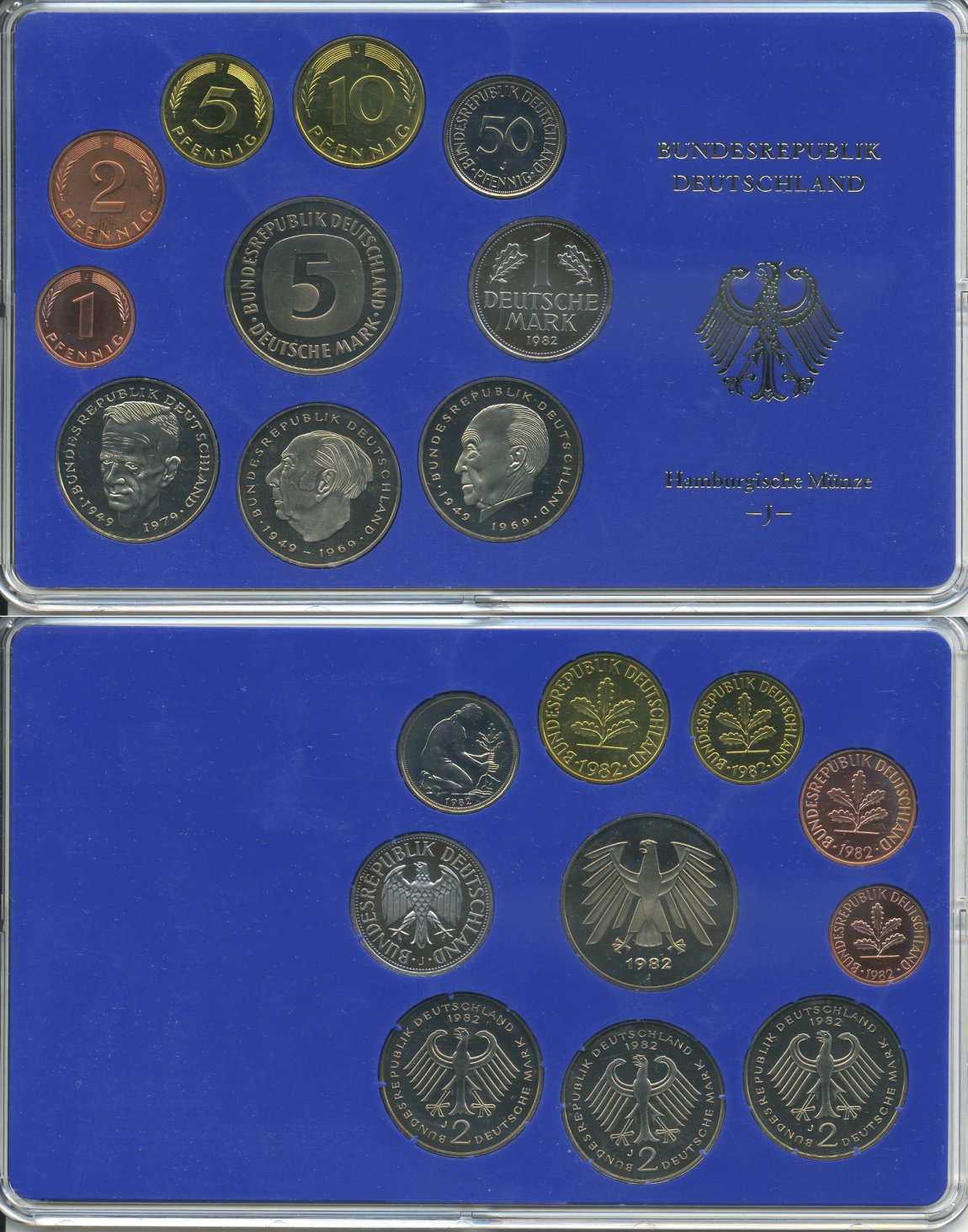 ФРГ НАБОР ИЗ 9 МОНЕТ 1982 J ОФИЦИАЛЬНЫЙ НАБОР В ПЛАСТИКЕ PROOF 00-00