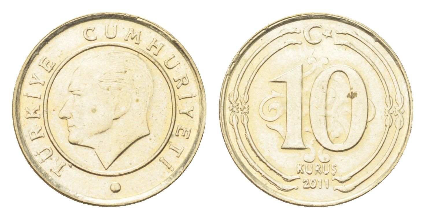 Турция 10 курушей 2011 Кемаль Ататюрк KM 1241 медь цинк никель UNC 4705-953