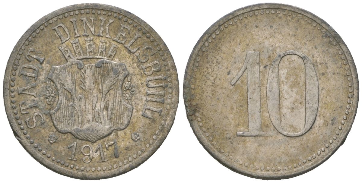Динкельсбюль (Бавария) 10 пфенингов 1917 Funck 98.2, Men18 6526.2 цинк 99-242