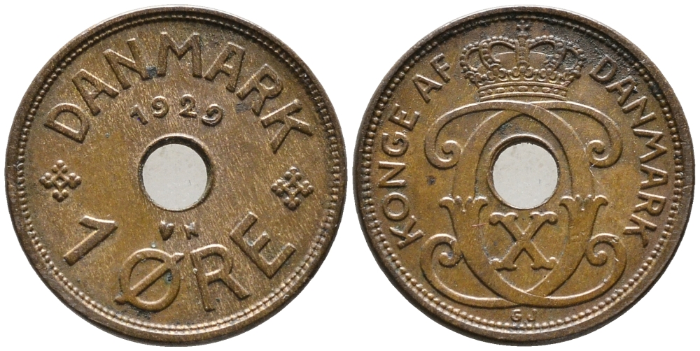 ДАНИЯ 1 ЭРЕ 1929 N; GJ, КРИСТИАН X (1912-1947) KM 826.2 бронза 100-641