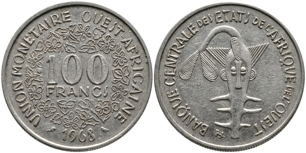 ВАЛЮТНЫЙ СОЮЗ СТРАН ЗАПАДНОЙ АФРИКИ 100 ФРАНКОВ 1968 ФЕДЕРАЦИЯ KM 4 никель 4538-311