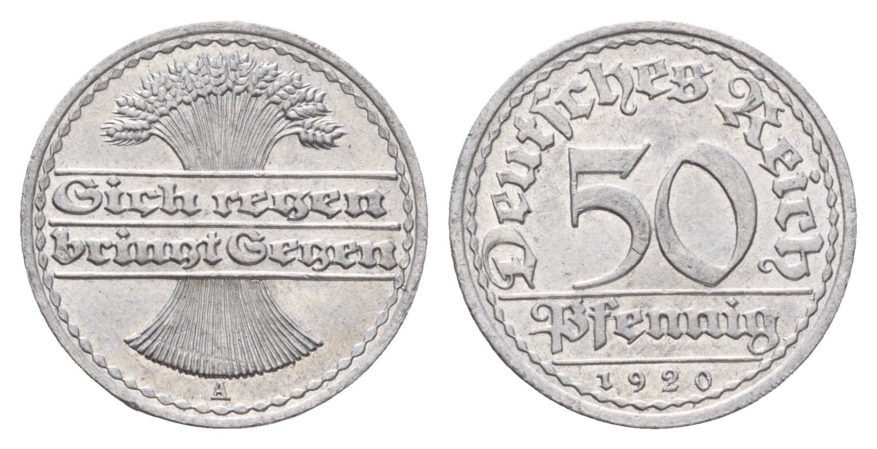 Германия 50 пфеннигов 1920 A KM 27, J. 301 алюминий UNC 3856-655