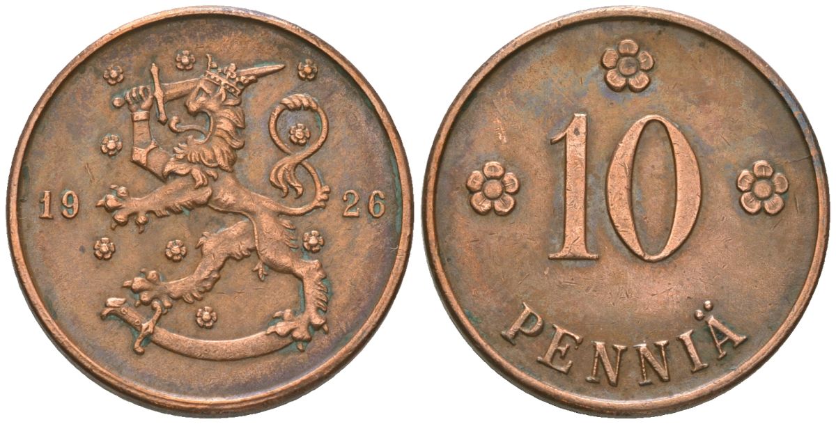 Финляндия 10 пенни 1926 KM 24 медь 4591-1011