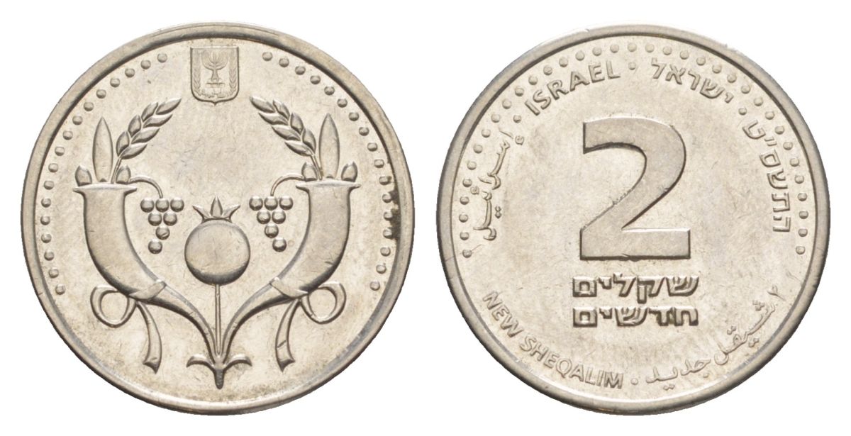 Израиль 2 новых шекеля 2009 JE 5769 KM 433 сталь плакированная никелем 4632-143