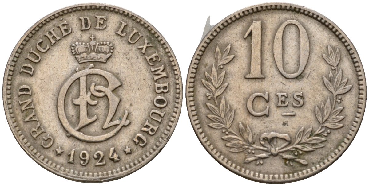 Люксембург 10 сантимов 1924 Шарлотта (1918-1964) KM 34 медно-никель 4584-321