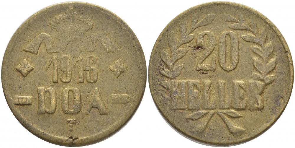 Немецкая Восточная Африка (Танзания) 20 геллеров 1916 T, Ost-Africa, малая корона, буквы LL острые Jaeger 724 b, KM 15a, WK 27 a латунь 5010-544