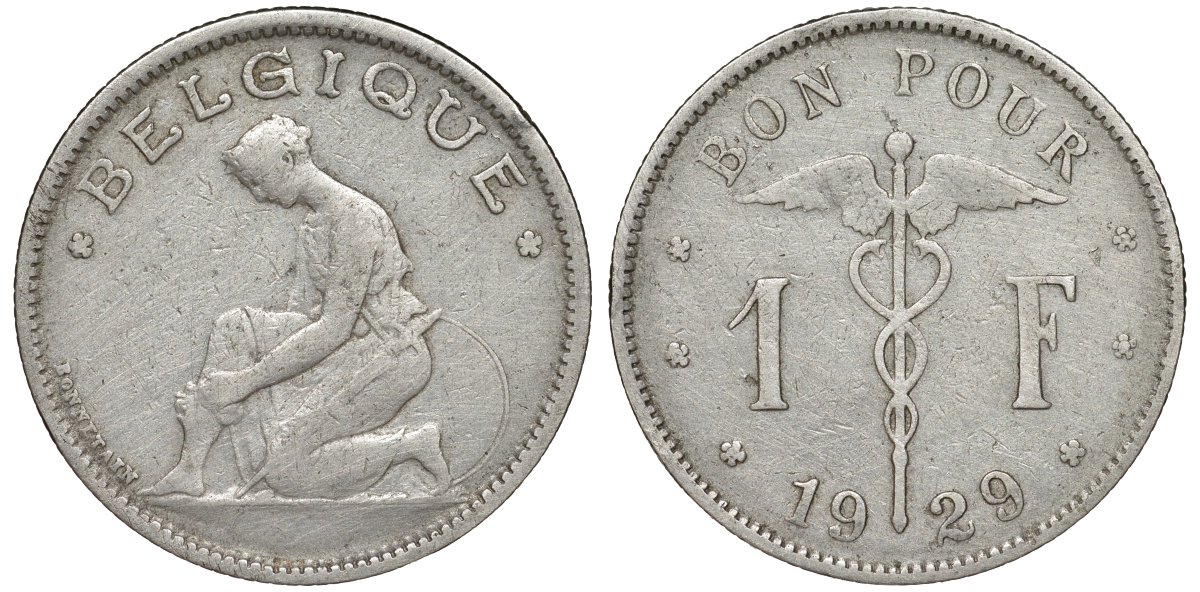 Бельгия 1 франк 1929 Belgique KM 89 никель 51-2052