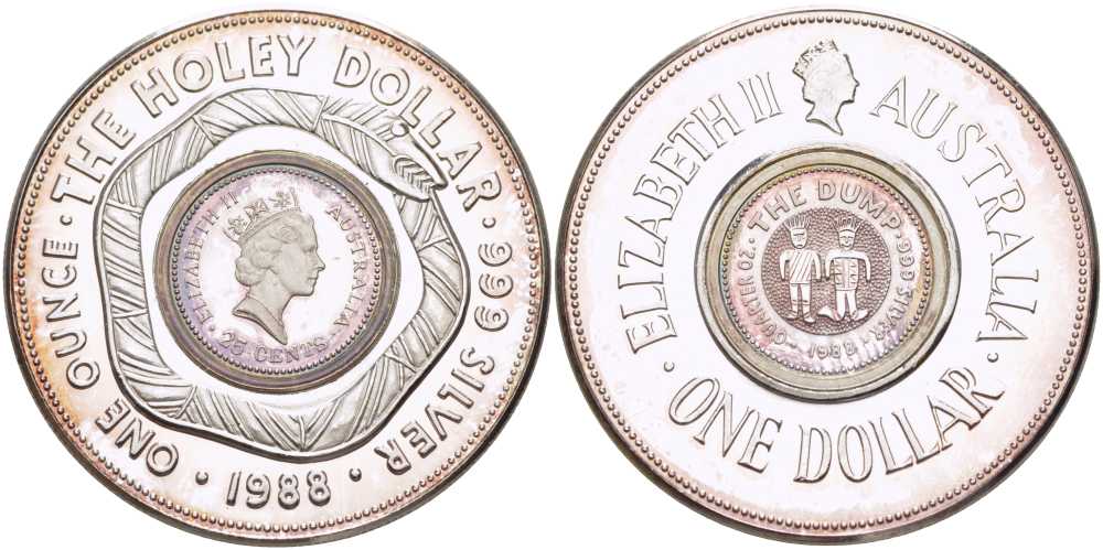 Австралия 1 доллар и 25 центов 1988 холи доллар (HOLEY), аборигенская культура KM 112, 113 серебро  PROOF  00-00