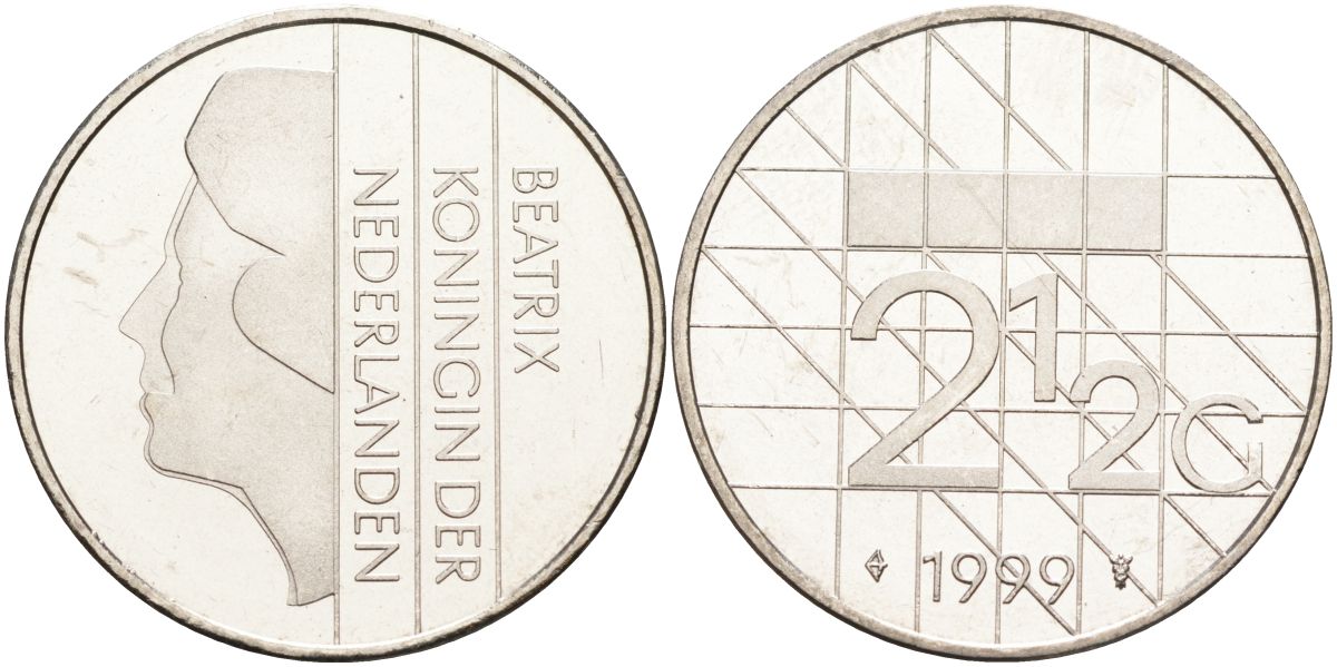Нидерланды 2 1/2 гульдена 1999 Беатрикс (1980-2013) KM 206 никель 4593-726