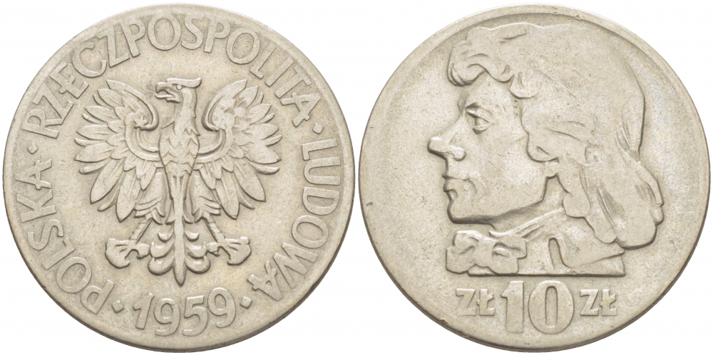 Польша 10 злотых 1959 MW, Тадеуш Костюшко, первый год KM 50 медно-никель 4517-811