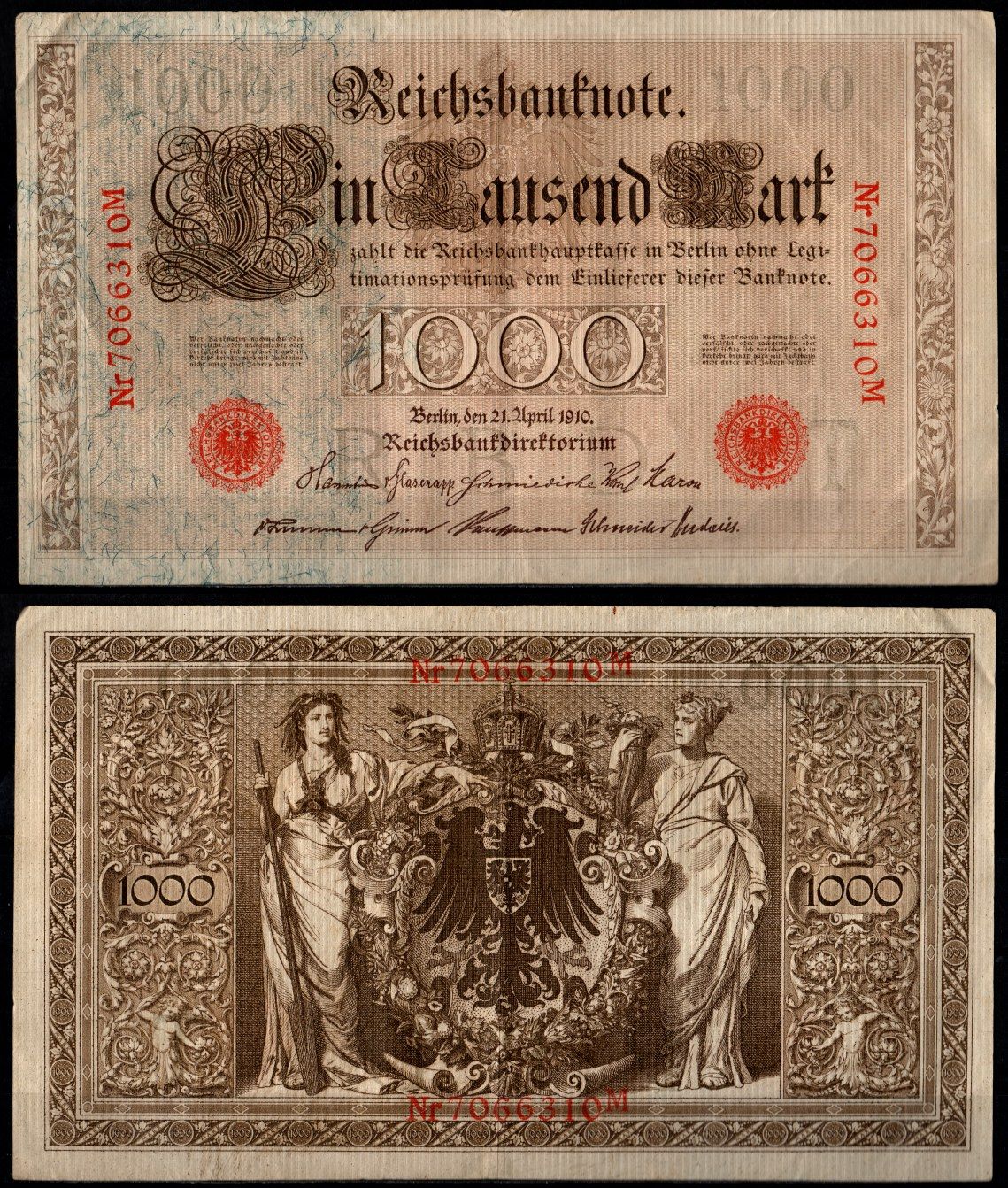 Германия 1000 марок 1910 Pick 44 b(2) бумага 6267-15-1