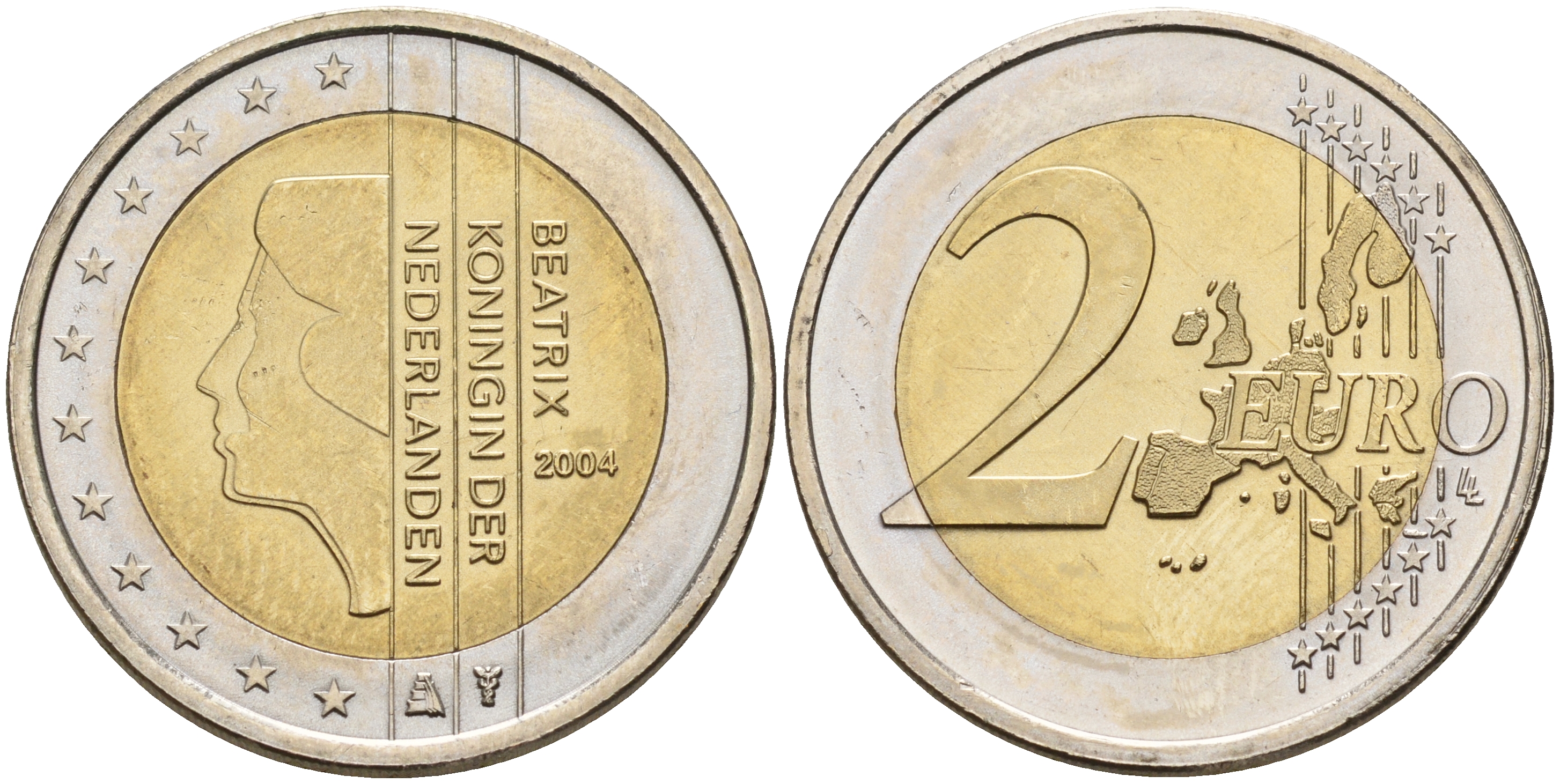 Нидерланды 2 евро 2004  КМ 241 биметалл UNC   4161-737