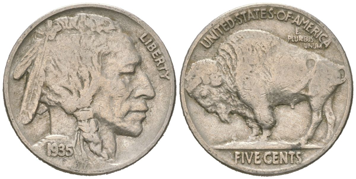 США 5 центов 1935 индеец, бизон KM 134 медно-никель 4614-1213