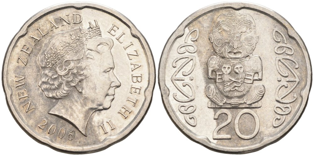 Новая Зеландия 20 центов 2006 Елизавета II (1952-2022), идол Пукаки KM 118а никелированная сталь 4579-1147