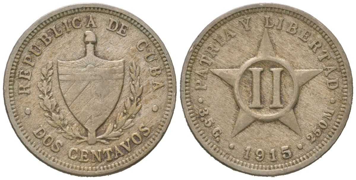 Куба 2 сентаво 1915 KM A10 медно-никель 4615-866