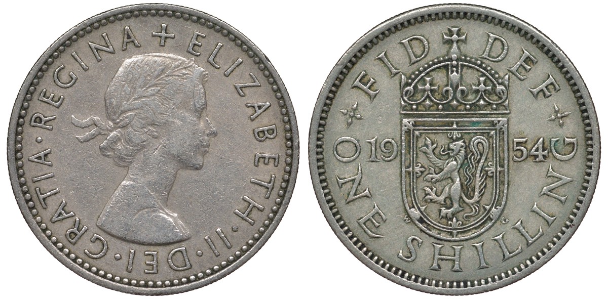 Великобритания 1 шиллинг 1954 Елизавета II (1952-2022), Шотландский герб KM 905, Spink 4148 медно-никель 4122-1014