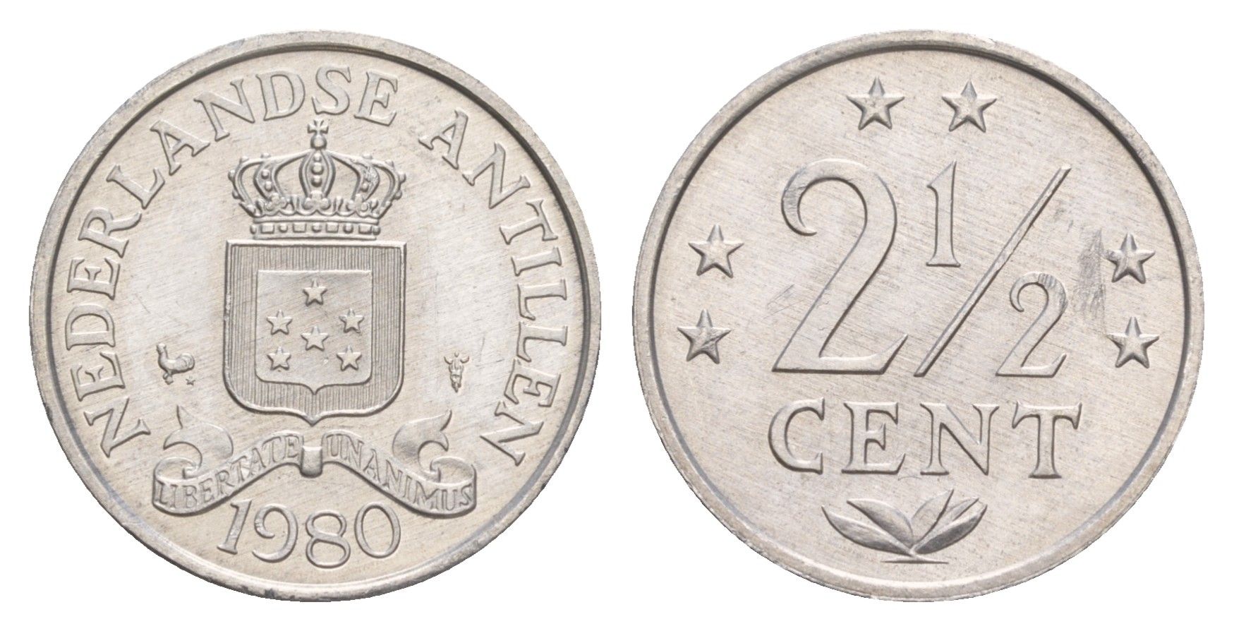 Нидерландские Антильские острова (Нидерландские Антилы) 2 1/2 цента 1980 Беатрикс (1980-2013) KM 9a алюминий UNC 4649-868