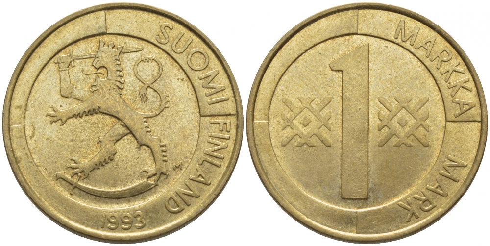 ФИНЛЯНДИЯ 1 МАРКА 1993 M KM 76 алюминиевая бронза 113-1152