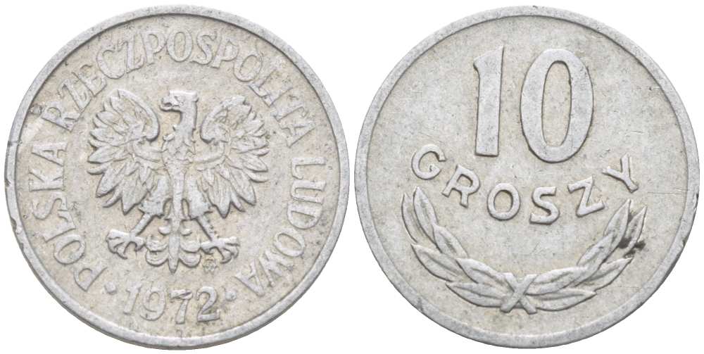 ПОЛЬША 10 ГРОШЕЙ 1972 MW KM AA47, Parchimowicz 206k алюминий 96-543