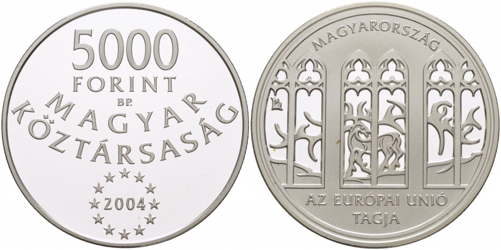 Венгрия 5000 форинтов 2004 мифический узор в окне, тираж 10000 экземпляров KM 778 серебро PROOF 11-177-34