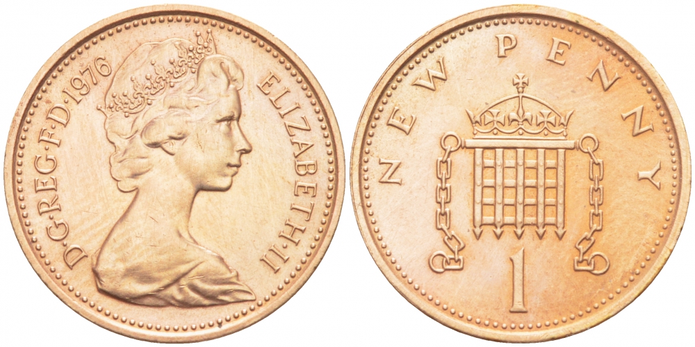 Великобритания 1 пенни 1976 Елизавета II (1952-2022) KM 915, Spink 4237 (B1) бронза 3955-537