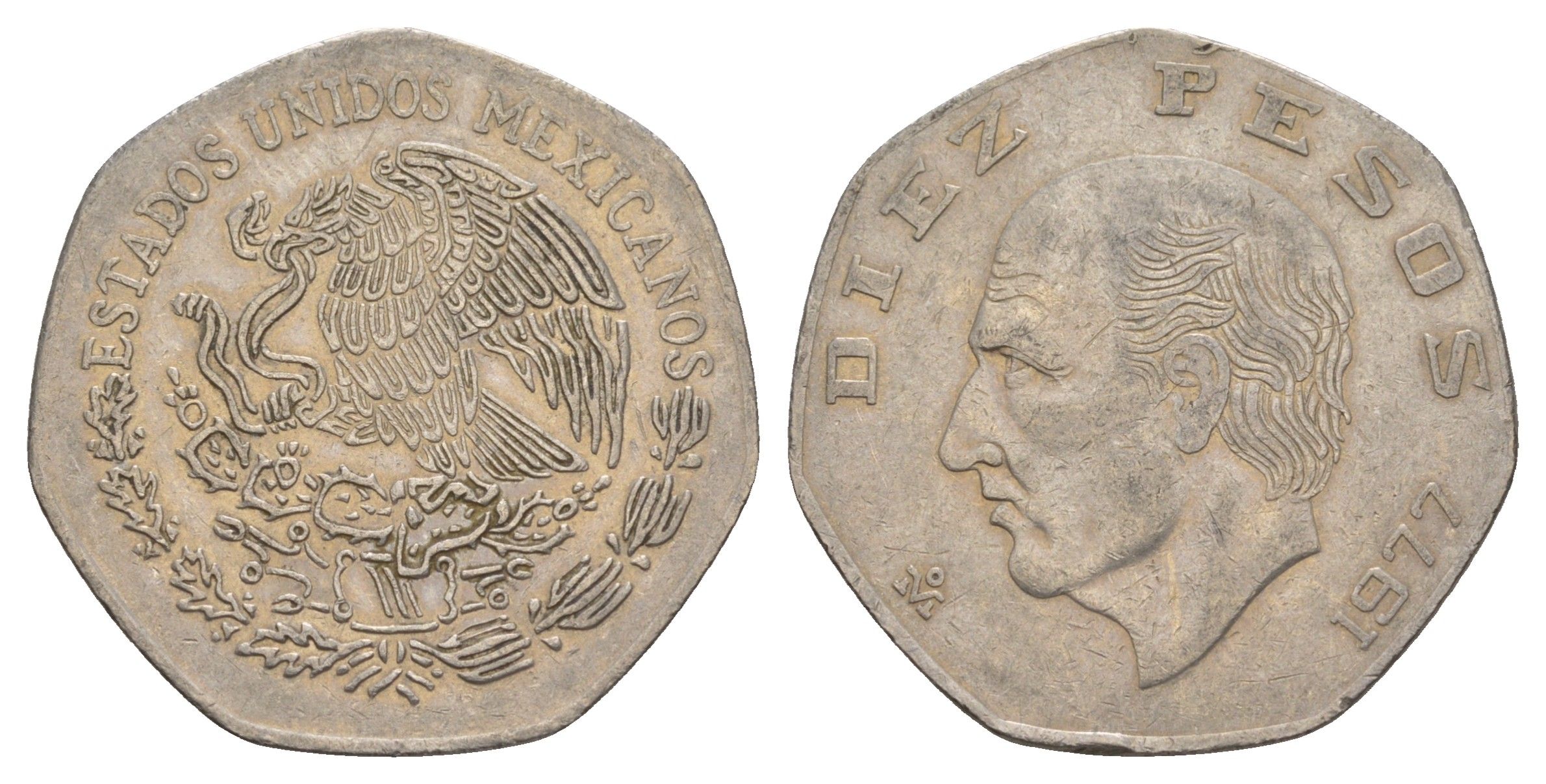 Мексика 10 пео 1977 KM 477.1 медно-никель 4653-1023