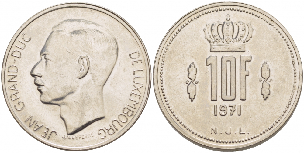 Люксембург 10 франков 1971 Великий герцог Жан (1964-2000) KM 57 никель 4403-1112