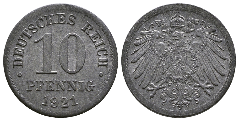 ГЕРМАНИЯ 10 ПФЕННИГОВ 1921 KM 26, J. 299 цинк 4380-227