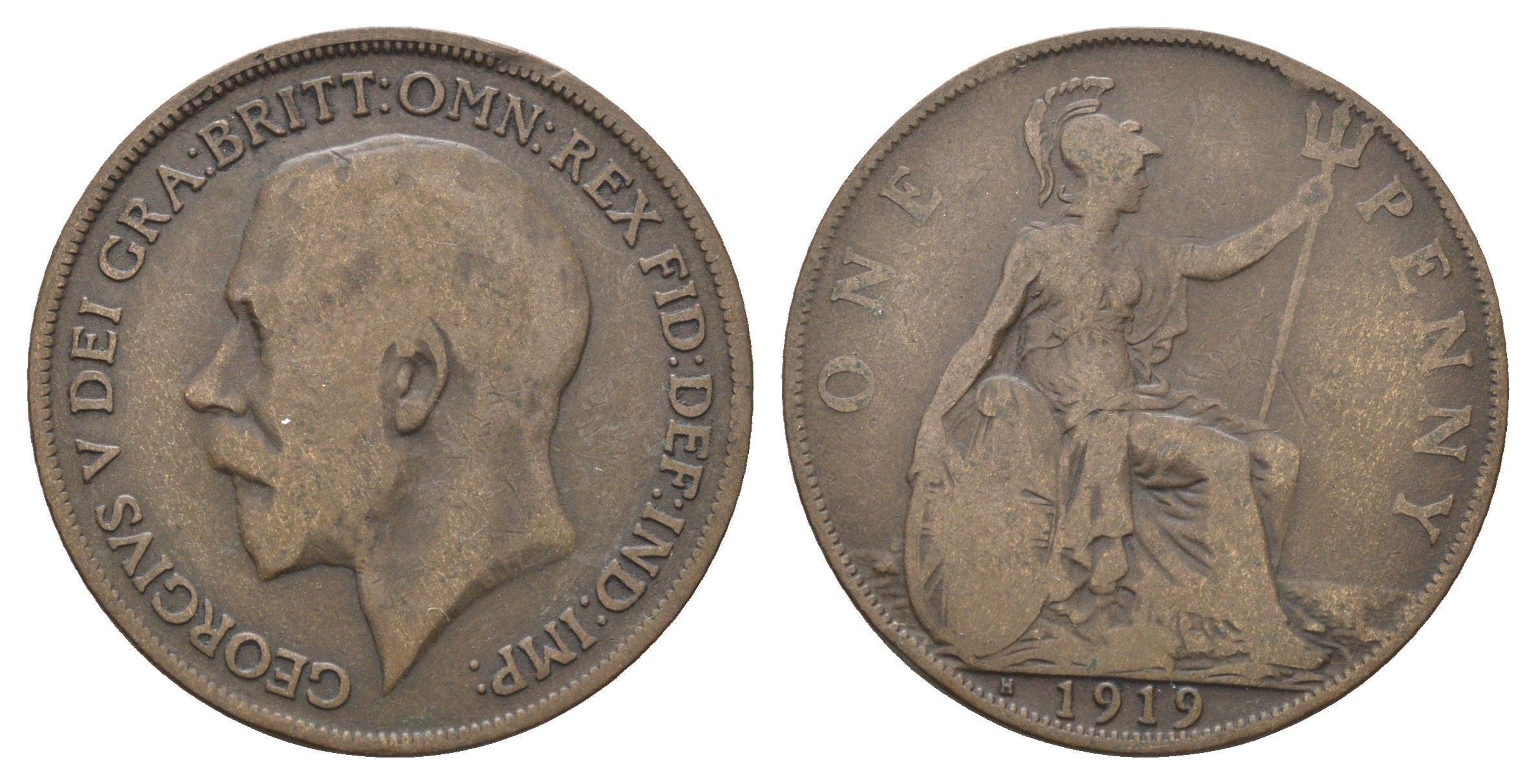 Великобритания 1 пенни 1919 Георг V (1910-1936) KM 810, Spink 4051 бронза 4661-625