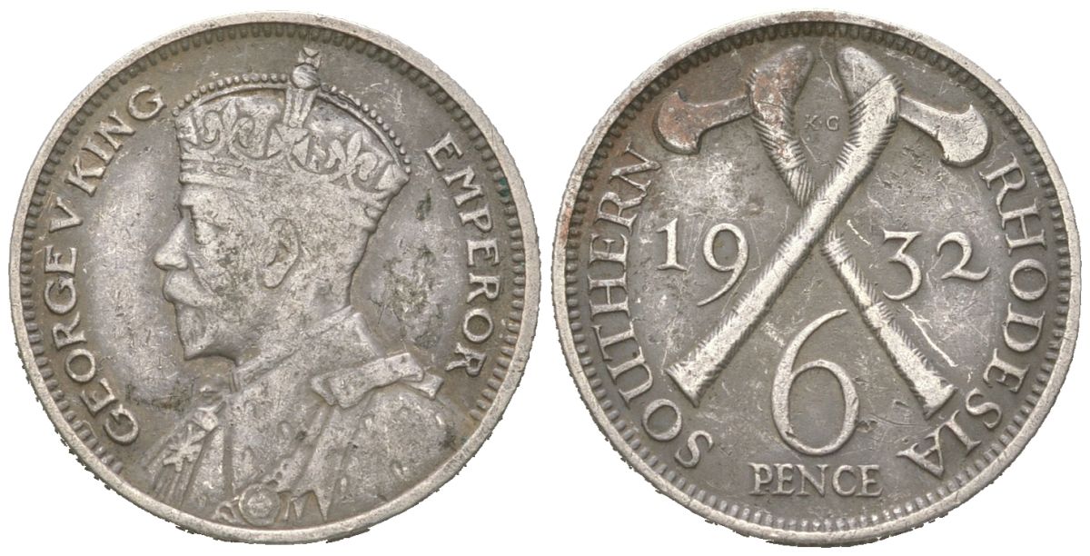 Южная Родезия 6 пенсов 1932 Георг V (1910-1936) KM 2 серебро 4617-129