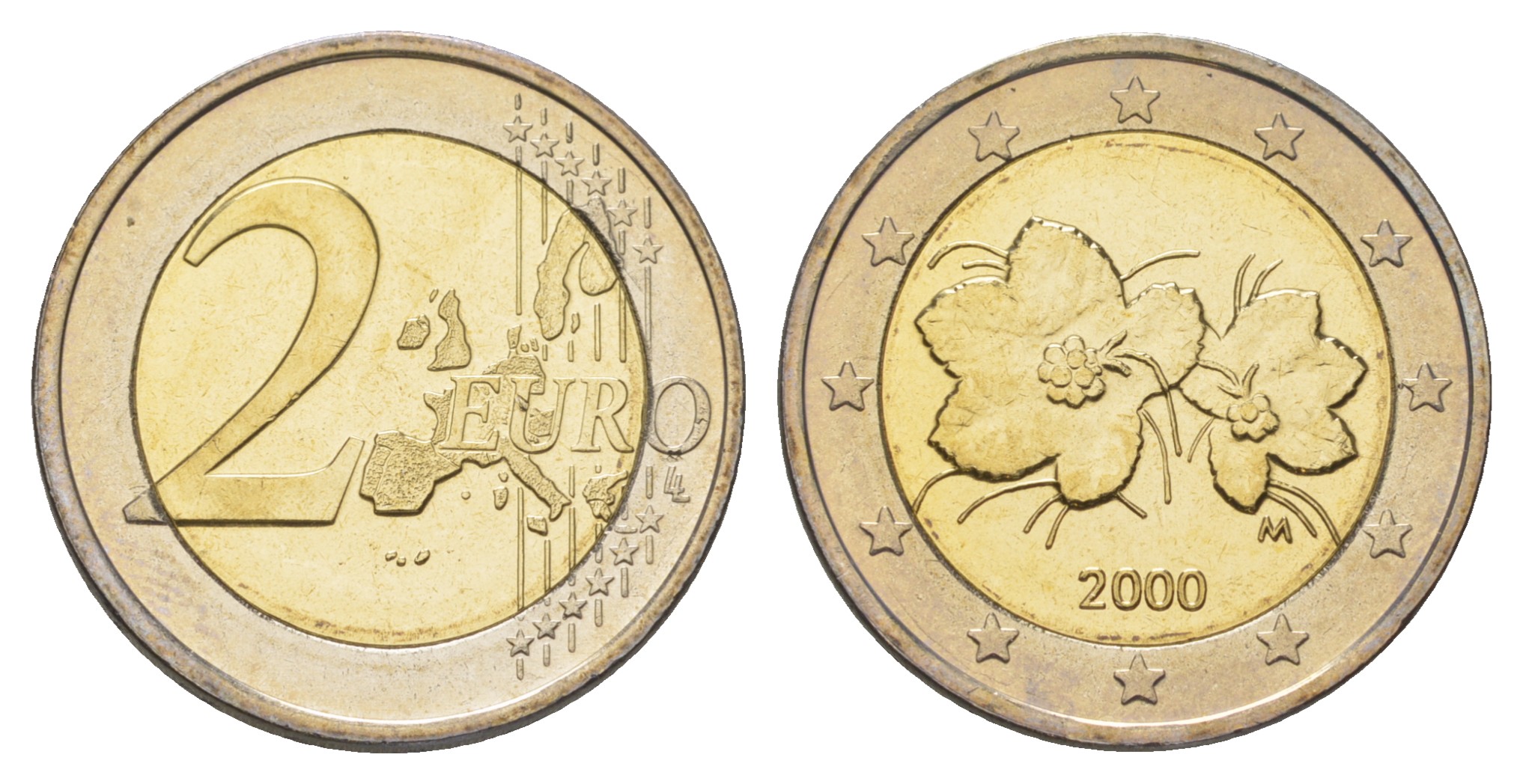 Финляндия 2 евро 2000 морошка, из ролла KM 105 биметалл UNC M64-11