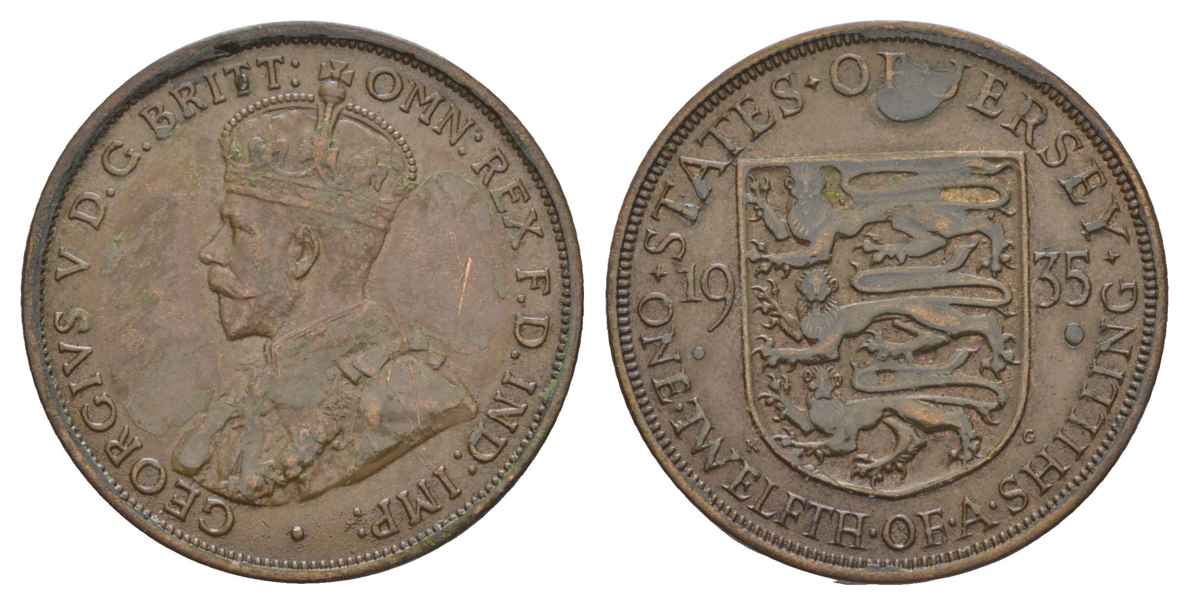 Джерси 1/12 шиллинга 1935 KM 16 бронза 4545-1022