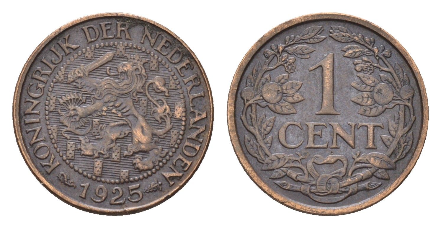 Нидерланды 1 цент 1925 Вильгельмина (1890-1948) KM 152 бронза 4674-1126