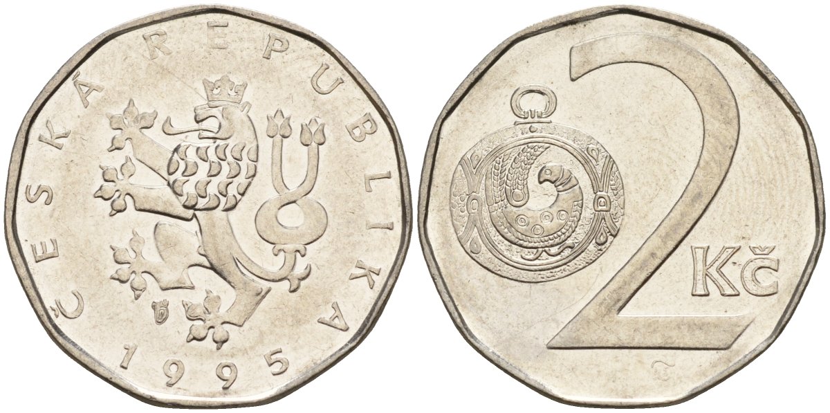 Чехия 2 кроны 1995 KM 9 сталь плакированная никелем 4156-152