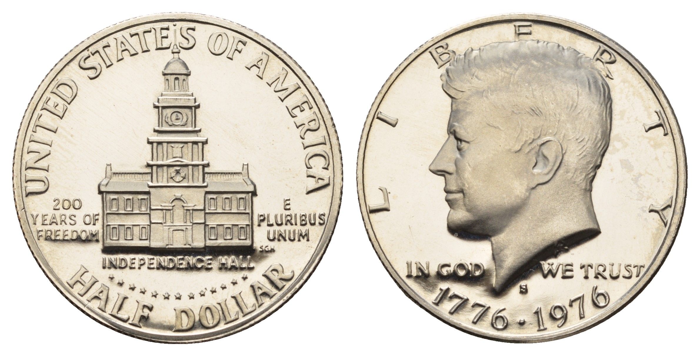 США 1/2 доллара (50 центов) 1976 S, 200 лет независимости, Джон Кеннеди KM 205 медь плакированная медно-никелем PROOF 1526-713