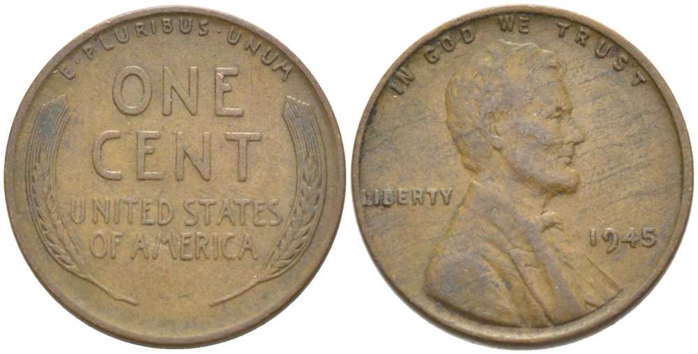 США 1 ЦЕНТ 1945 ЛИНКОЛЬН KM А132 медь цинк 218-933