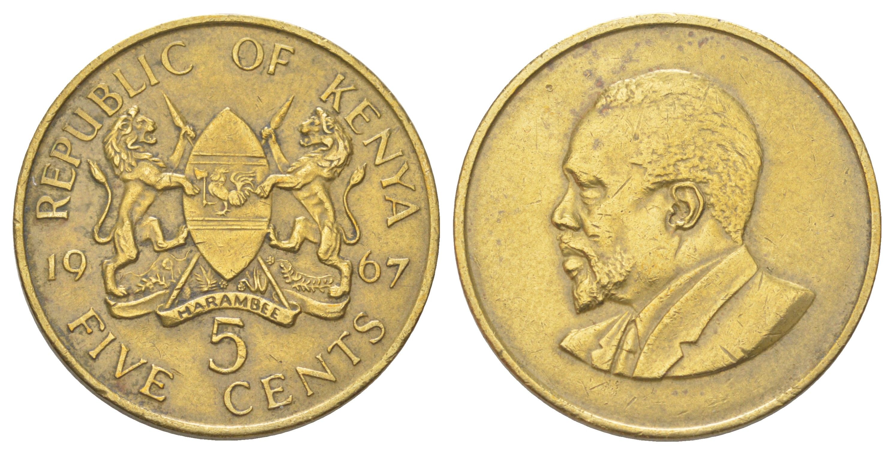 Кения 5 центов 1967 KM 1 никель латунь 4612-1136
