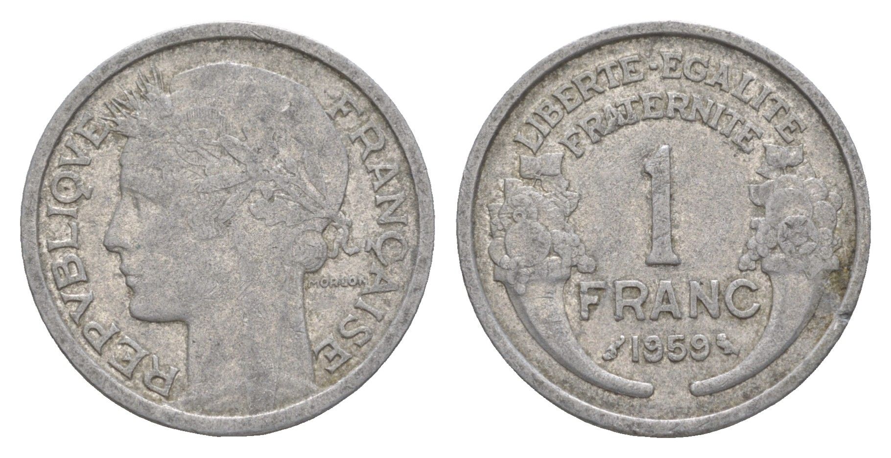 Франция 1 франк 1959 KM 885a алюминий 4539-1023