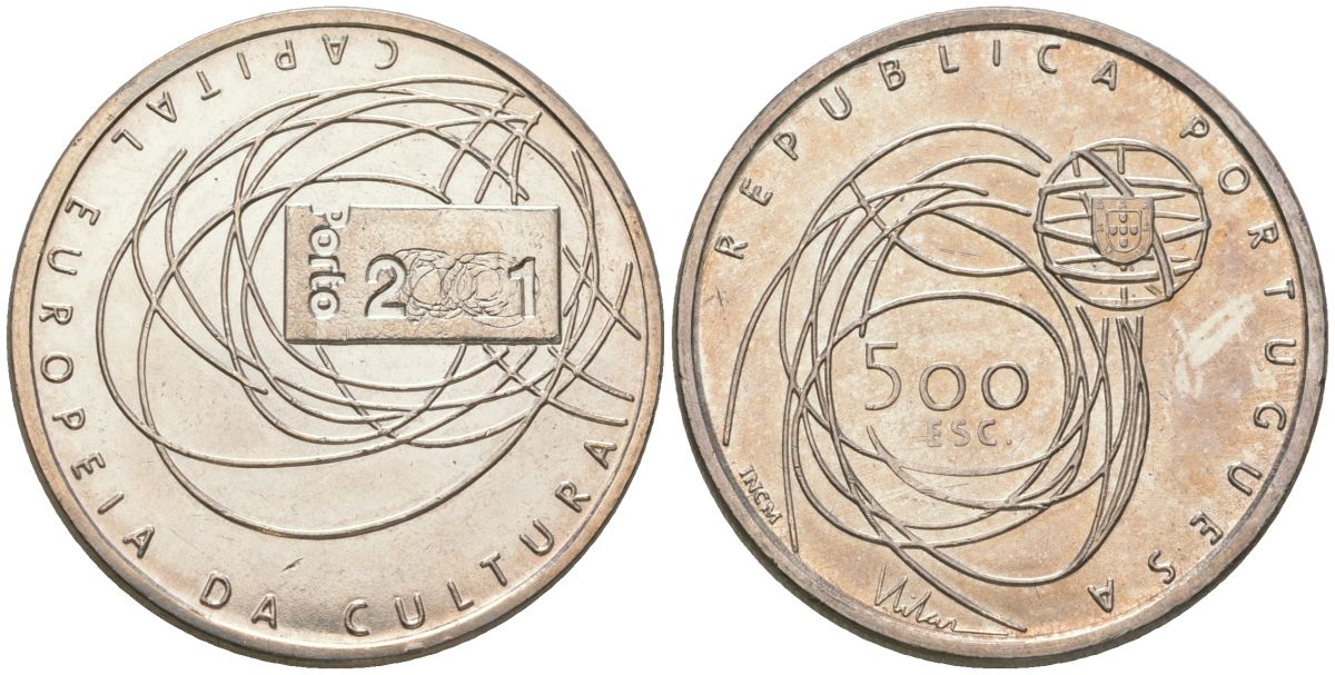 Португалия 500 эскудо 2001 Порту - Культурная столица Европы KM 733 серебро  BU  4587-632