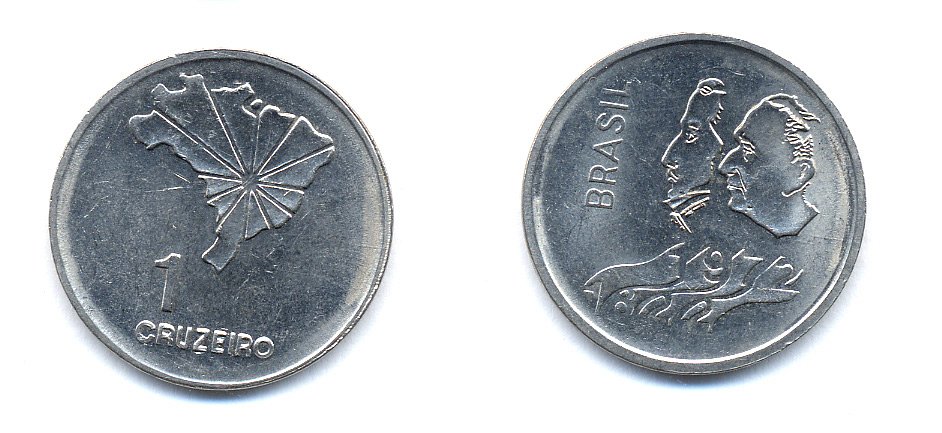 Бразилия 1 крузейро 1972 150 лет независимости KM 582 никель aUNC 51-5714