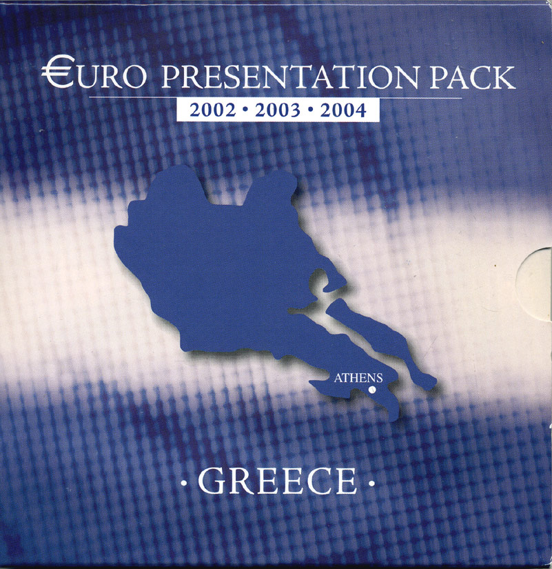 Греция набор из 3 евронаборов по 8 монет 2002-2004 оригинальный официальный набор из трех евронаборов, в картонном буклете    UNC  5-6-1-22