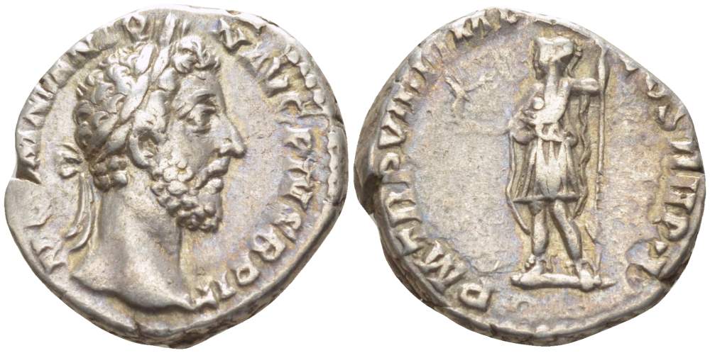 Римская Империя денарий 184 Коммод, M COMM ANT P FEL AVG BRIT, бюст императора / P M TR P VIIII IMP VII COS IIII P P, Рома с копьем и Викторией, Рим, 3,80 гр RIC 90 серебро 1073-18-57