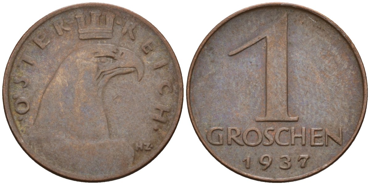 Австрия 1 грош 1937 KM 2836 бронза 4152-113