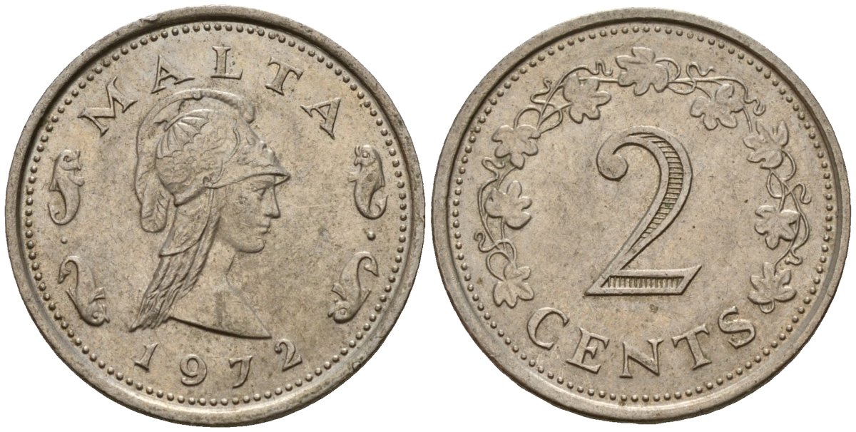 Мальта 2 цента 1972 Пентесилея, царица амазонок KM 9 медь цинк 4154-664